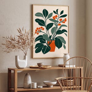 Mid Century Modern Botanical Art Print: Retro Floral Home Decor - Etsy