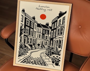 Notting Hill London Street Print – Vintage Style Travel Poster