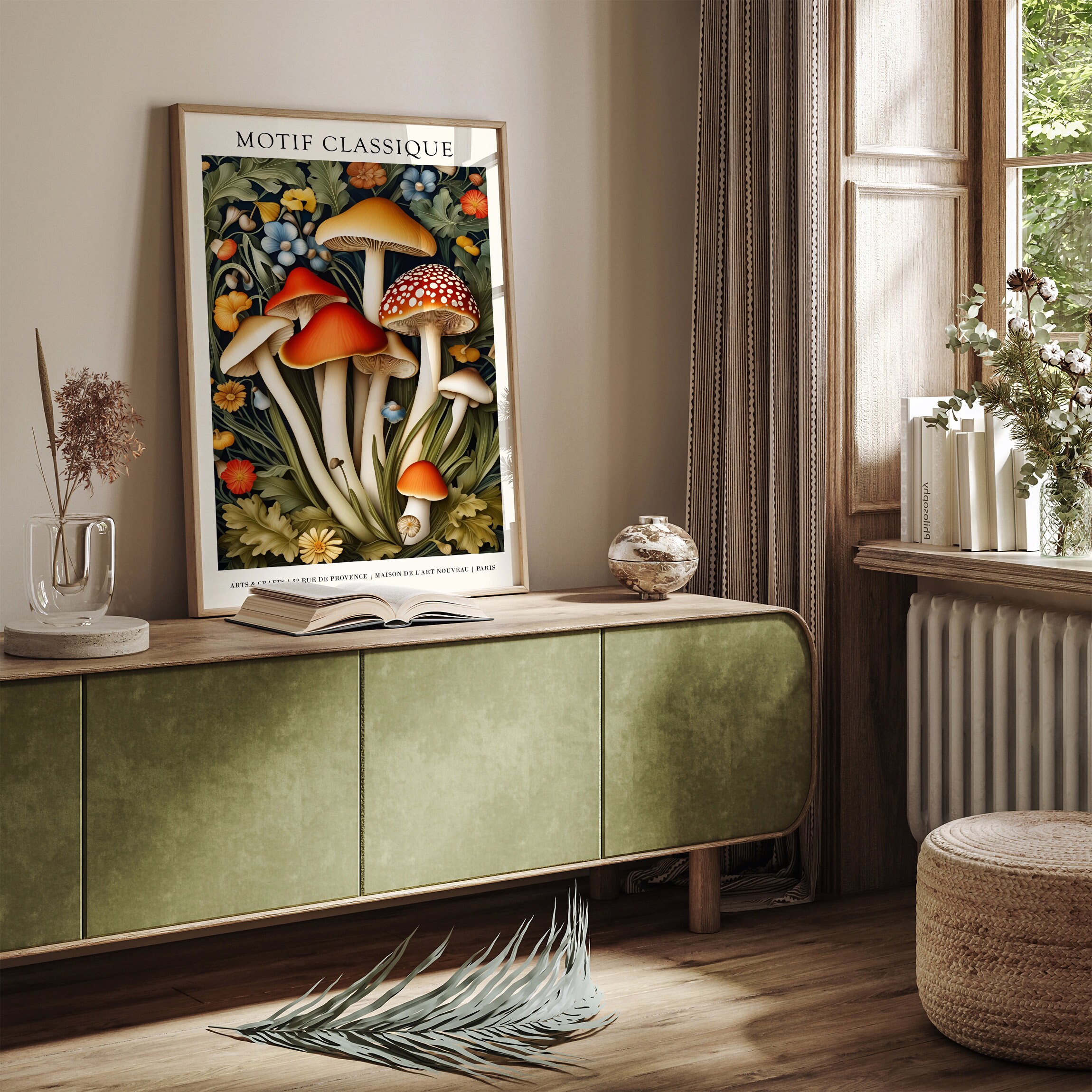 William Morris Inspired Arts & Crafts Poster Vintage Style Mushroom and ...