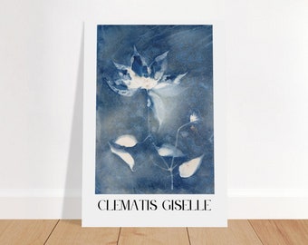 Cyanotype flower print blue and white vintage style home wall decor unframed print beautiful floral home decor wall art calm botanical print