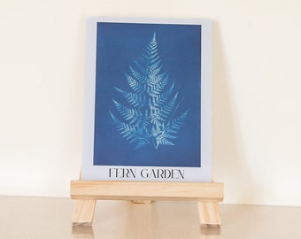 Fern garden cyanotype vintage style print blue and white beautiful home rustic wall decor calm botanical nature's blue print
