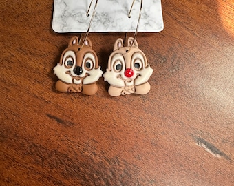 Handmade Chipmunk Dangle Earrings: Polymer Clay Hoops