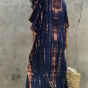 A8 Light Brown Tie Dye Kaftan, caftan, beach, resort, vacation, cruise, pool, party, lounge, home, work at home