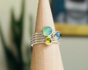 Stackable Sterling Rings with Stones. Size 6