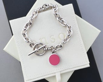 Custom Handmade Colored Resin Sterling Silver 7.2mm Bracelet With Toggle Clasp.