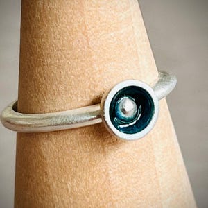 One of a kind Sterling and Glass Enamel Ring size 6