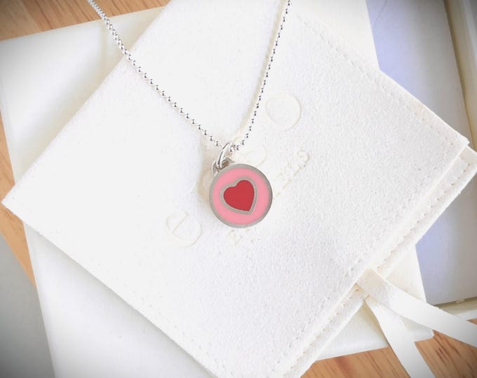 Featured listing image: Handmade colored resin Heart Pendant and Sterling Silver 18" Ball Necklace.