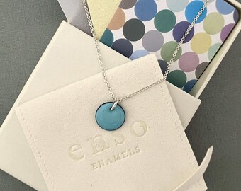 Custom handmade glass enamel 5/8" circular sterling silver necklace.