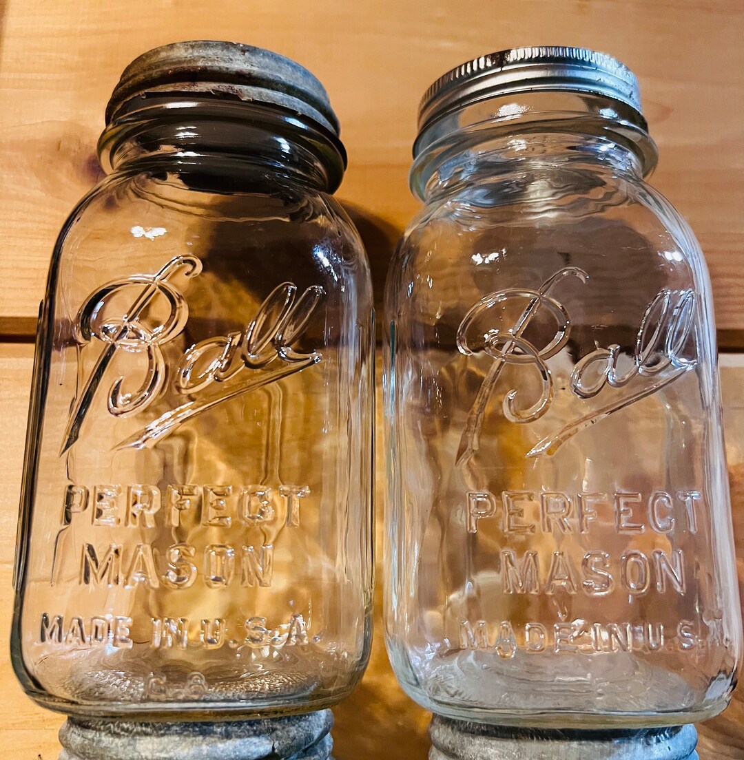 Two Vintage Ball Perfect Mason Quart Jars… One Zinc Lid One Glass ...