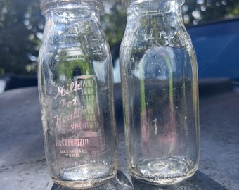 Two Vintage Half Pint Milk Bottles