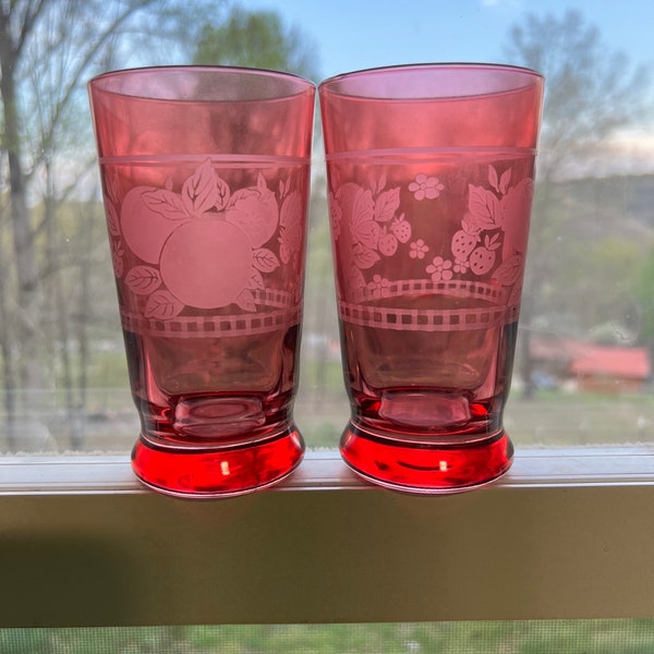 Vintage Dark Pink Drinking Glasses