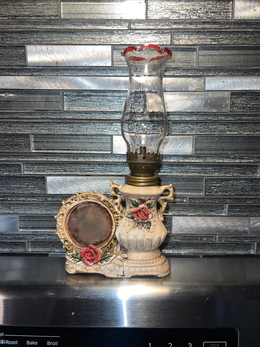 Vintage Miniature Oil Lamp With Mirror Etsy
