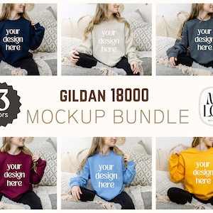 Gildan 18000 Sweatshirt Mockup Bundle | G180 Crewneck Mock-up Bundle | Model Mockup | Neutral Casual Simple Gildan 18000 Mockups | G180 Mock