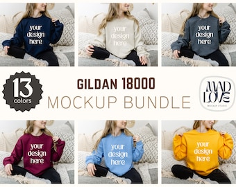 Gildan 18000 Sweatshirt Mockup Bundle | G180 Crewneck Mock-up Bundle | Model Mockup | Neutral Casual Simple Gildan 18000 Mockups | G180 Mock