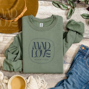Gildan 18000 Military Green Mockup Gildan Military Green Sweatshirt Flat Lay Mockup Military Green Gildan 18000 Mockup Gildan 18000