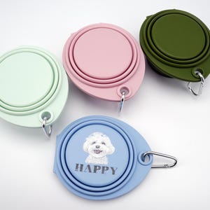 Cuenco doble plegable personalizado para mascotas / Cuencos de viaje portátiles de silicona para perros / Juego de alimentación y agua personalizados para gatos