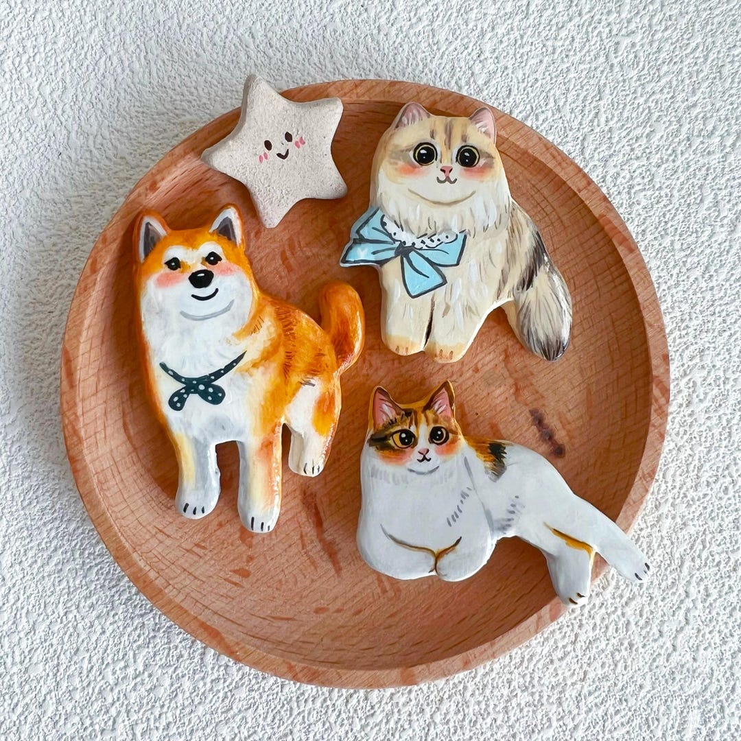 Custom Hand Crafted Polymer Clay Pet Portrait Pin/brooch & Fridge ...