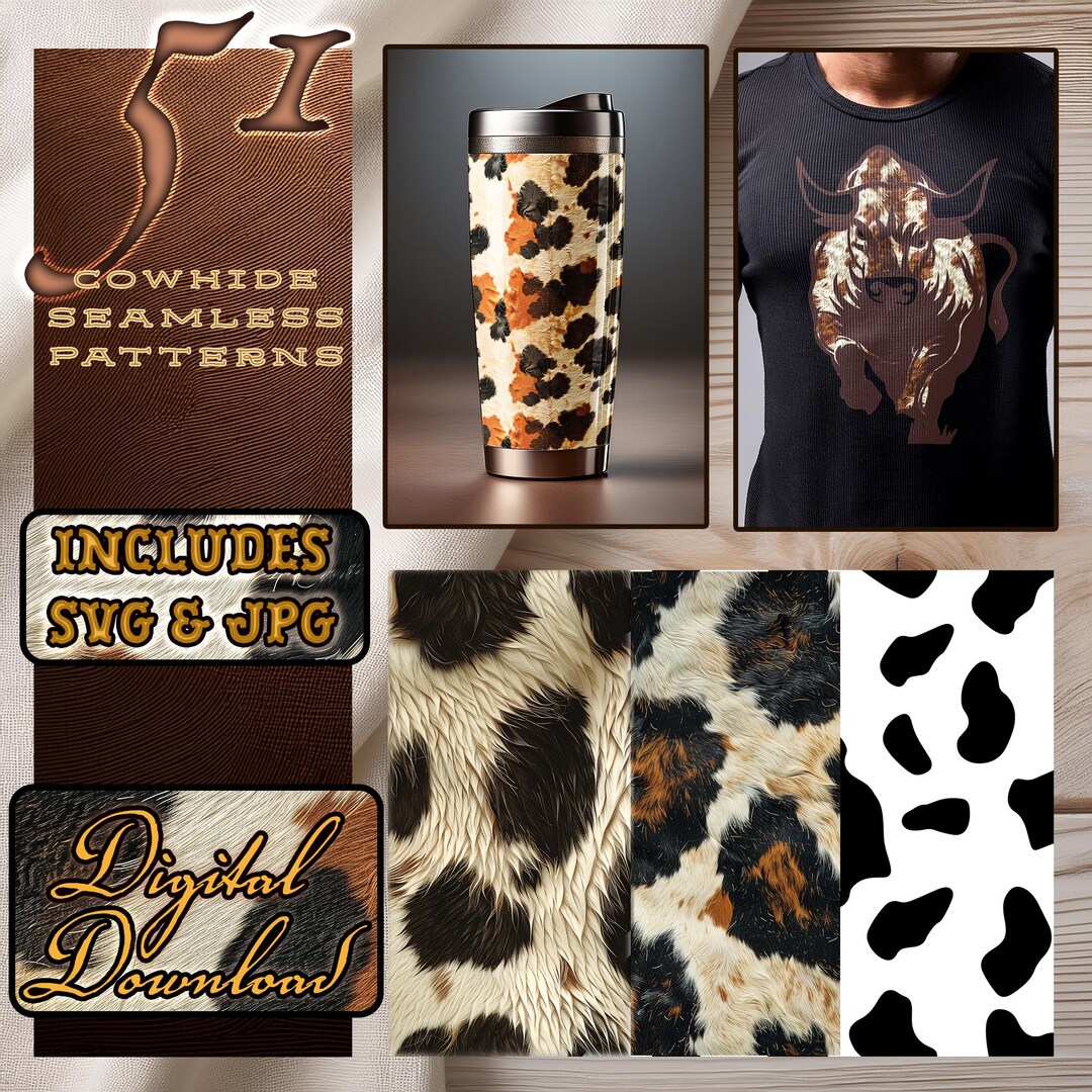 Cowhide Seamless Pattern SVG JPG, Western Cow Print Digital Paper Pack ...