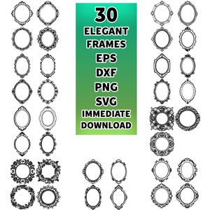 35 Elegant Rahmen Border Clipart Bundle / Umriss & Stempel / dekoratives Element / Oval Ornament Retro Vintage / PNG, SVG eps dxf Cricut
