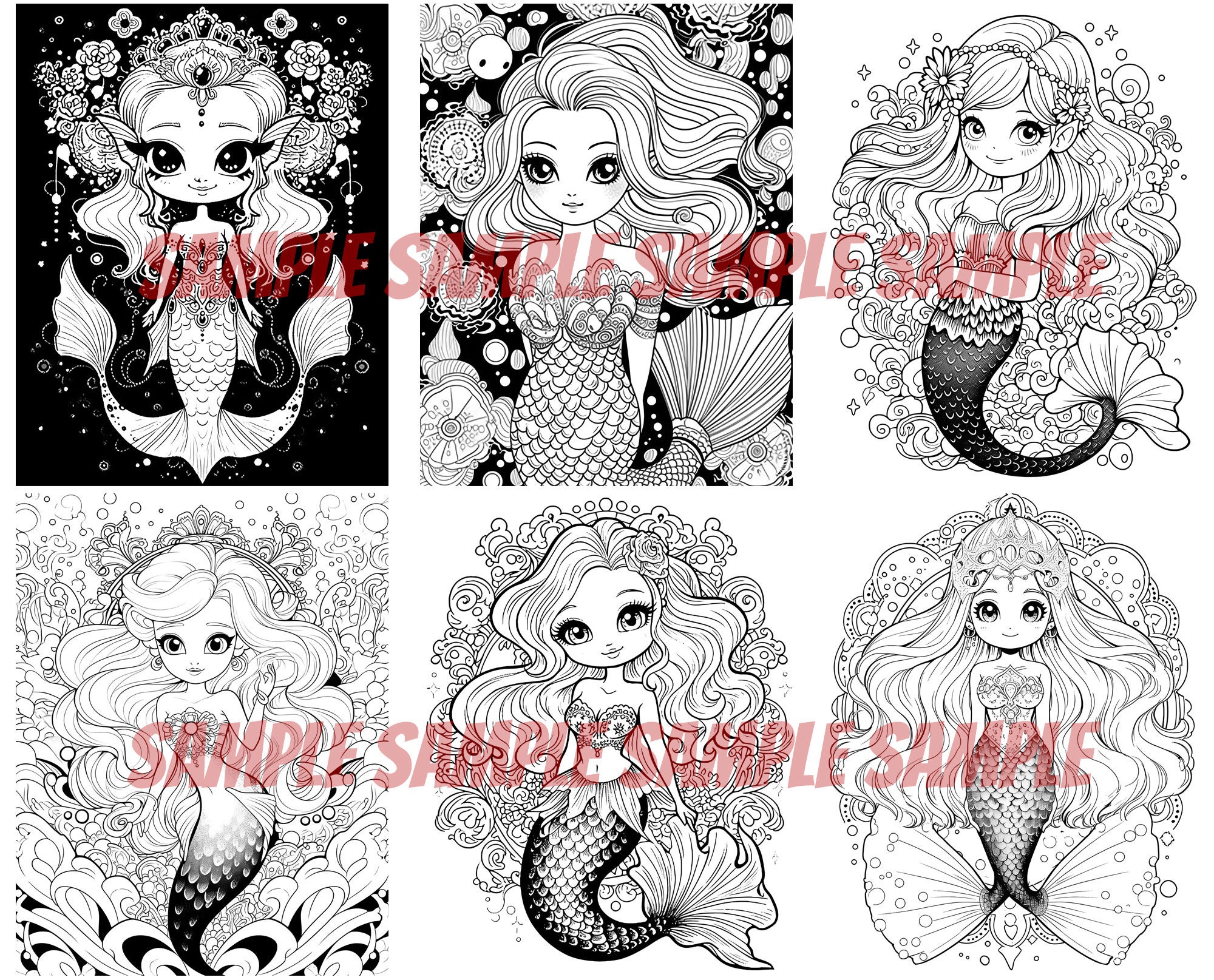Sparkling Mermaids Coloring Book Pages for Boys &amp; Girls, Printable ...