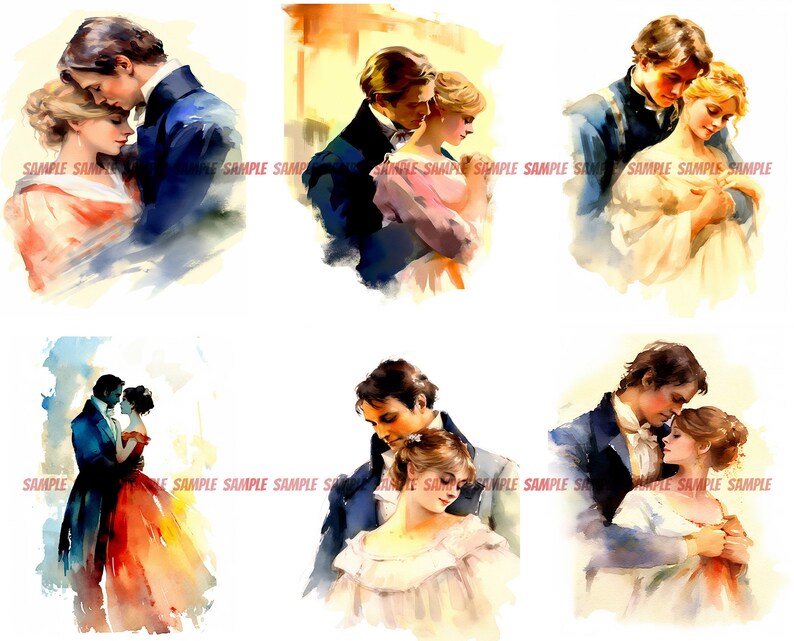 Regency Couple Clipart: Romantic Period Digital Art (50 JPGs) image 3