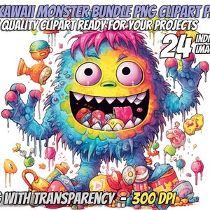 24 Kawaii Monster Illustration Clipart Bundle, kommerzielle Nutzung PNG, Monster, Kawaii Horror Clipart, Kawaii Monster Clipart, gruselig, niedlich