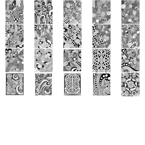 May include: A collection of 20 black and white digital illustrations featuring abstract geometric patterns and designs.