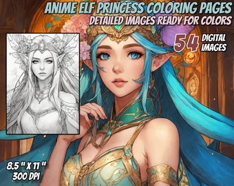 Anime Elf Princess Coloring Pages 52 Images - Adult Coloring Pages, Kids Coloring Pages, Instant Download, Anime Elf, Princess, Printable