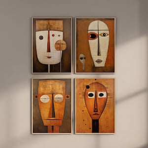 Neocubism Mask Print Set: Abstract Wood Totem Art (Digital Download)