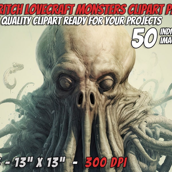 Eldritch Monstrosity Horror Clipart, Halloween Clipart, Horror Clipart, H.P. Lovecraft, Cthulu, Eldritch Monster, Digital Downloads