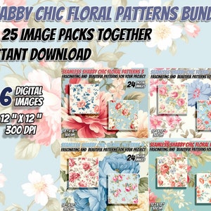 Floral Digital Paper Bundle, Blumen Digital Papier, Floraler Hintergrund, Vintage Scrapbook Papier, Shabby Chic, Junk Journal, 12x12