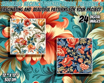 24 Regency Jane Austen Bridgerton Inspiriert Seamless Patterns Pack 4: Digitales Papier, druckbare Texturen, kommerzielle Nutzung, Sofortiger Download