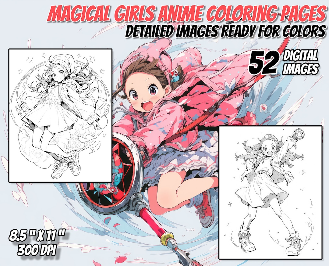Anime Magical Girl Coloring Pages, Kawaii Adult Coloring Book (digital ...