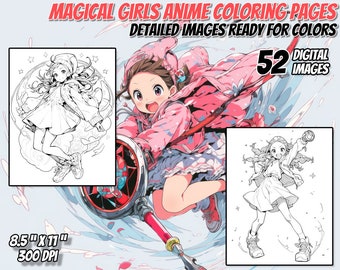 Magical Girls Coloring Pages, Anime Coloring Pages, Adult Coloring, Kawaii Coloring, Cute Coloring Pages, Instant Download, Printable