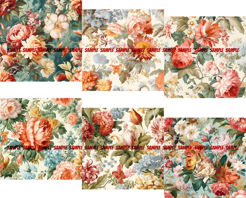 24 Jean-Antoine Watteau Inspired Floral Seamless Patterns Pack 3: Digital Paper, Printable Textures, Commercial Use, Instant Download image 4