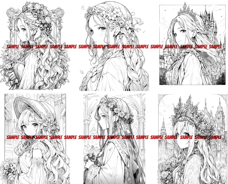 Prinzessinnen Malbuch - Castle Art im Manga Stil, 36 Seiten Bild 6
