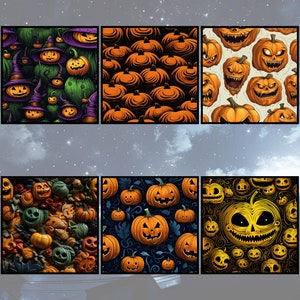 Halloween Kürbis digitales Papier Bundle, Halloween Kürbis nahtlose Muster, wiederholende Muster, Kürbislaterne, schnitzen, Süßes sonst gibt's Saures Bild 2