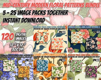 Floral Digital Paper Bundle, Flower Digital Paper, Floral Background, Vintage Scrapbook Paper, Mid-Century Modern Floral China Patterns