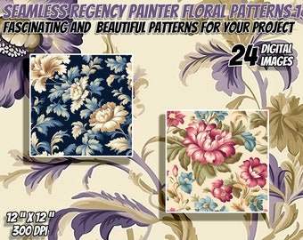 24 Regency Jane Austen Bridgerton Inspirado Seamless Patterns Pack 1: Papel Digital, Texturas Imprimibles, Uso Comercial, Descarga Instantánea