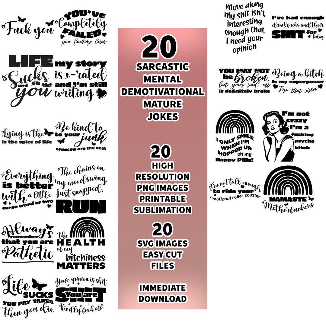 Sarcastic Jokes SVG Bundle, Sarcastic Svg, Negative SVG, Demotivational ...