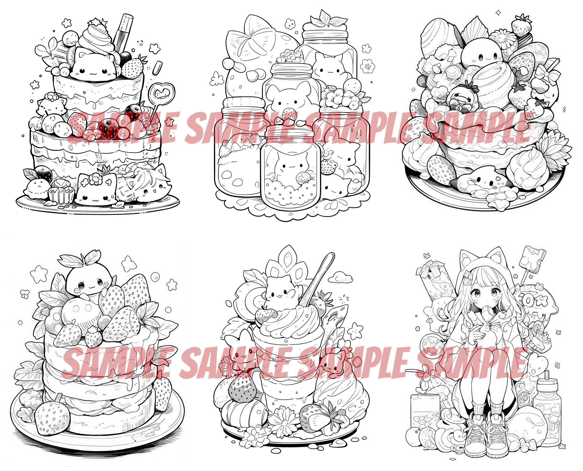 Kawaii Dessert Coloring Pages, Anime Coloring Pages, Adult Coloring