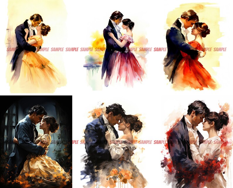 Regency Couple Clipart: Romantic Period Digital Art (50 JPGs) image 9