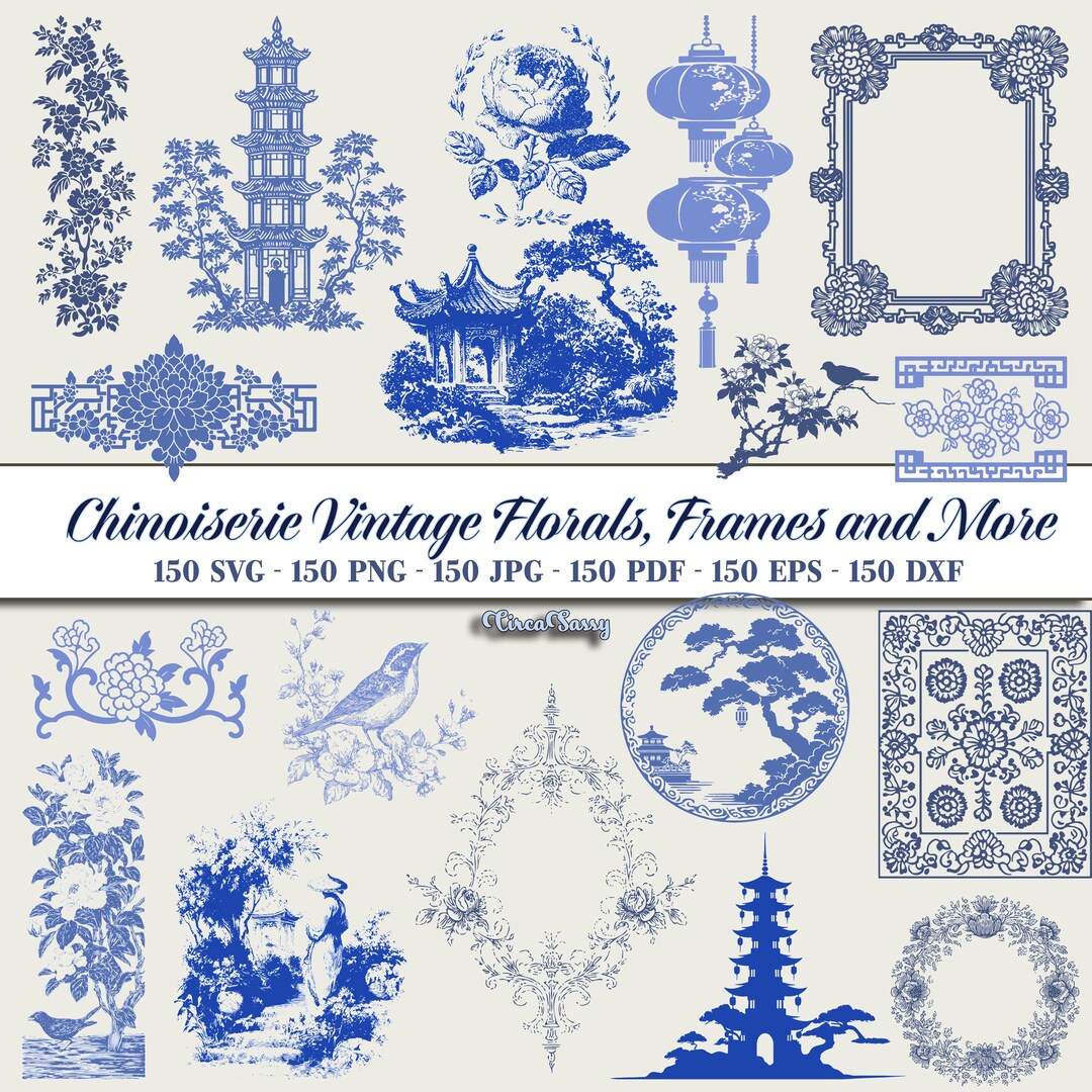 Floral Clipart Bundle: Chinoiserie Vintage Style (150 SVG Files) - Etsy