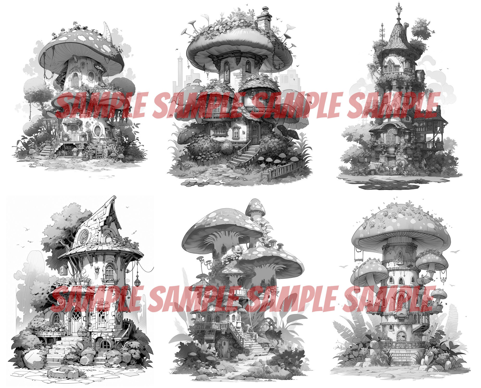 Fairy Mushroom Homes Coloring Book - 50 Unique Fantasy Pages - Etsy