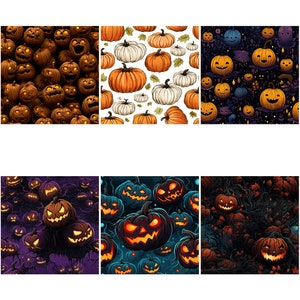 Halloween Kürbis digitales Papier Bundle, Halloween Kürbis nahtlose Muster, wiederholende Muster, Kürbislaterne, schnitzen, Süßes sonst gibt's Saures Bild 3