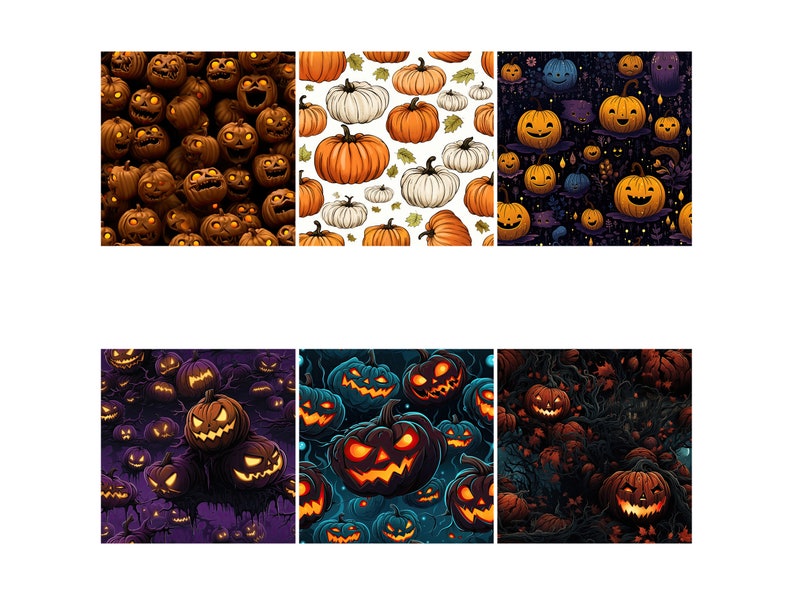 Halloween Kürbis digitales Papier Bundle, Halloween Kürbis nahtlose Muster, wiederholende Muster, Kürbislaterne, schnitzen, Süßes sonst gibt's Saures Bild 3