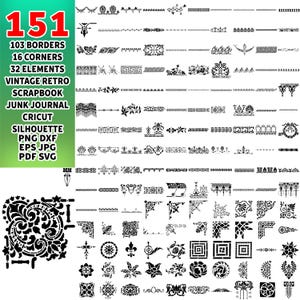 Vintage Borders SVG Bundle, Retro Corners SVG, Decorative Elements SVG, Junk Journal, Ornament Border, Scrapbook, Cricut, Silhouette