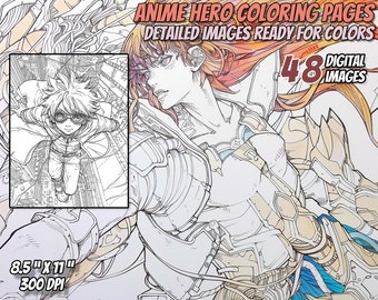 Páginas para colorear de héroes de anime 48 imágenes - Páginas para colorear para adultos, Páginas para colorear para niños, Descarga instantánea, Héroes de anime, Manga de anime, Imprimible