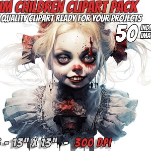 Grim Horror Children Clipart: 50 JPG Images (Digital Download)