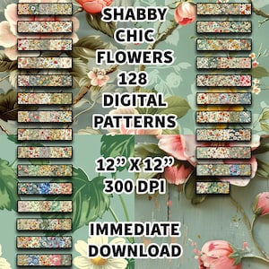 Shabby Chic Blumen Digital Papier Bundle, Blumen Digital Papier, Floraler Hintergrund, Retro Scrapbook Papier, Shabby Chic Blumen, 12x12